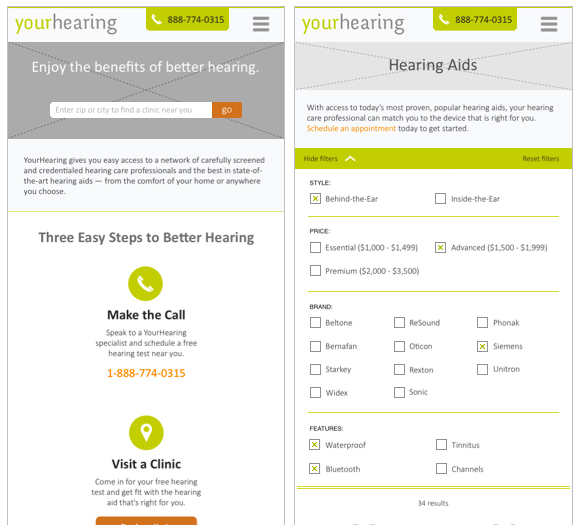 YourHearing.com mobile design