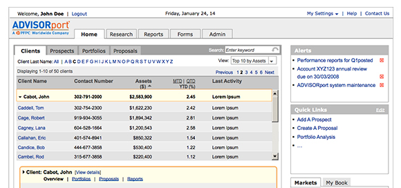 PNC AdvisorPort wireframe