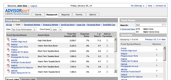 PNC AdvisorPort wireframe